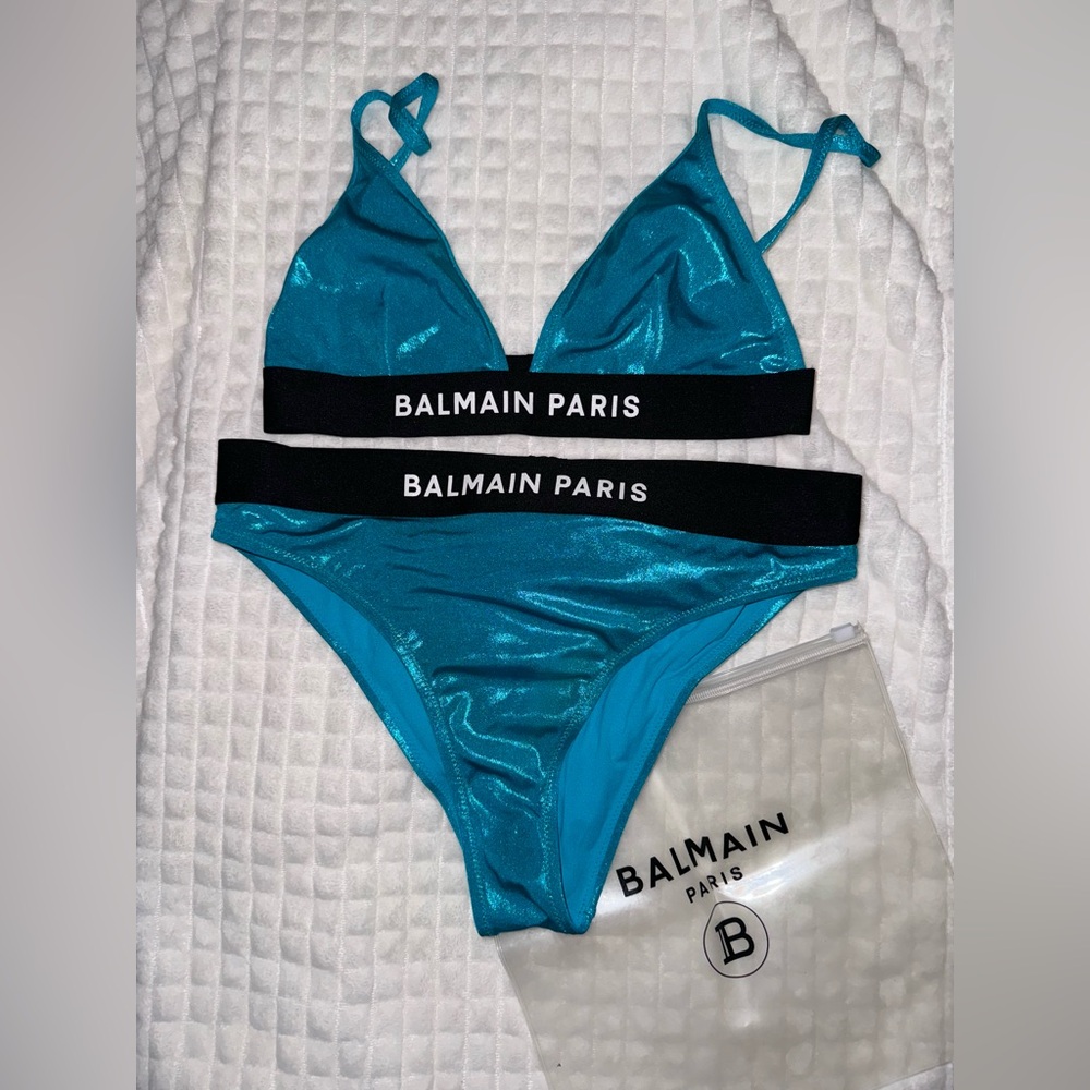Sparkly turquoise balmain bathing suit. 2 piece